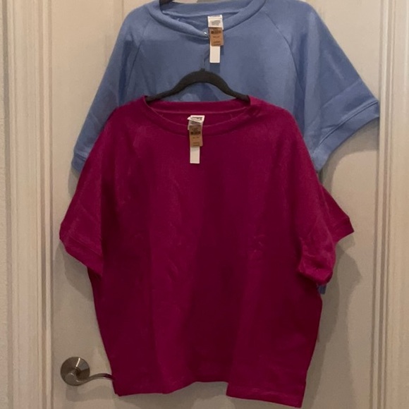 S/2 PINK Victoria’s Secret size XXL Cropped Short Sleeve crewneck sweatshirts - Picture 2 of 9